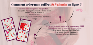 Bannière pour le site Paradise Boutik. Consignes pour réaliser son coffret cadeau spécial Saint-Valentin.